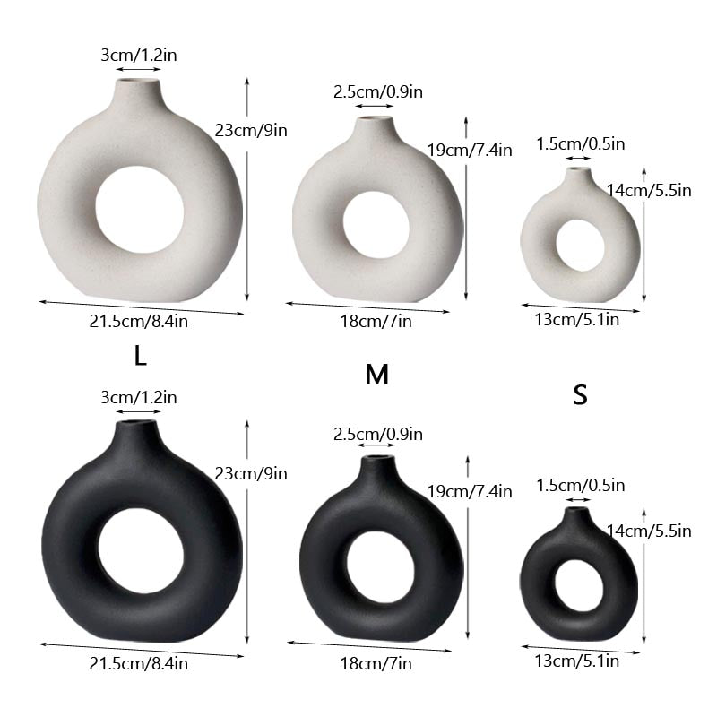 Black Circular Hollow Ceramic Vase